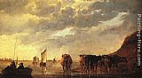 Famous Cows Paintings - Herdsman with Cows by a River